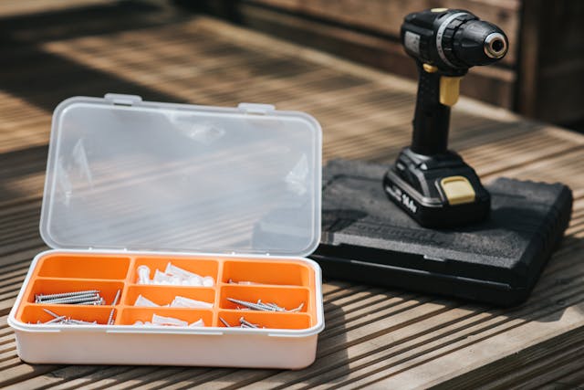 an open toolbox and drill