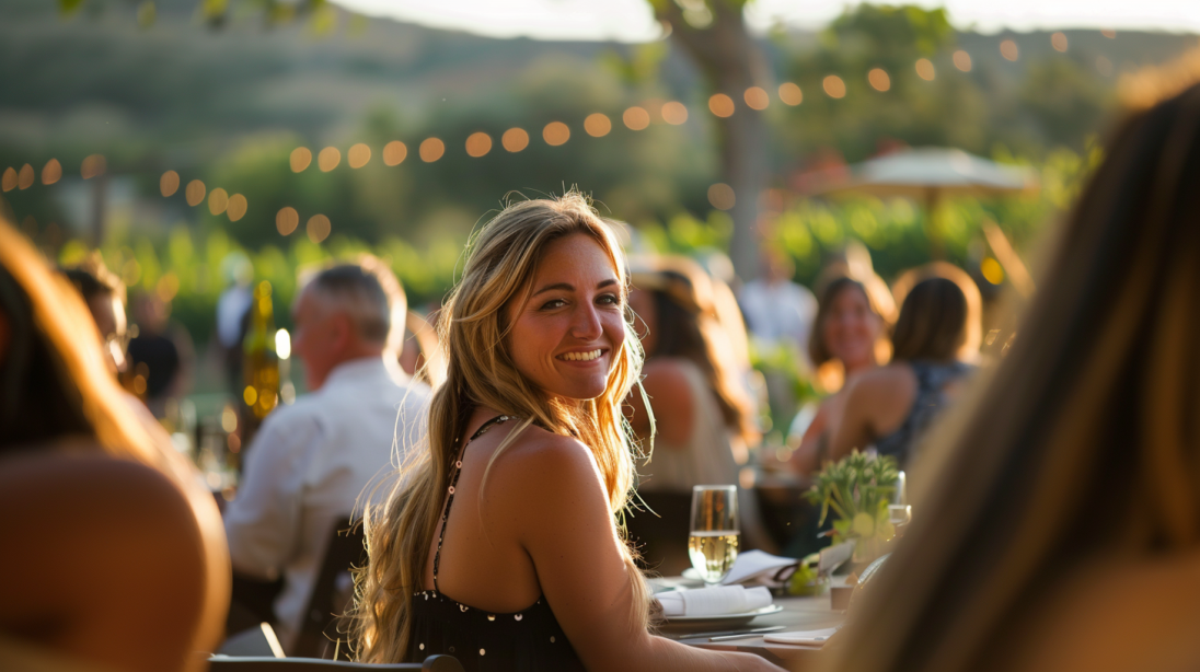 Photo of a girl at a wine festival at a winery at Temecula. The reason to look for homes to rent in Temecula.