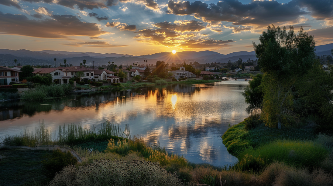 Beautiful sunset photo of a lake in Temecula - A reason to live and rent in Temecula, it's scenic views.